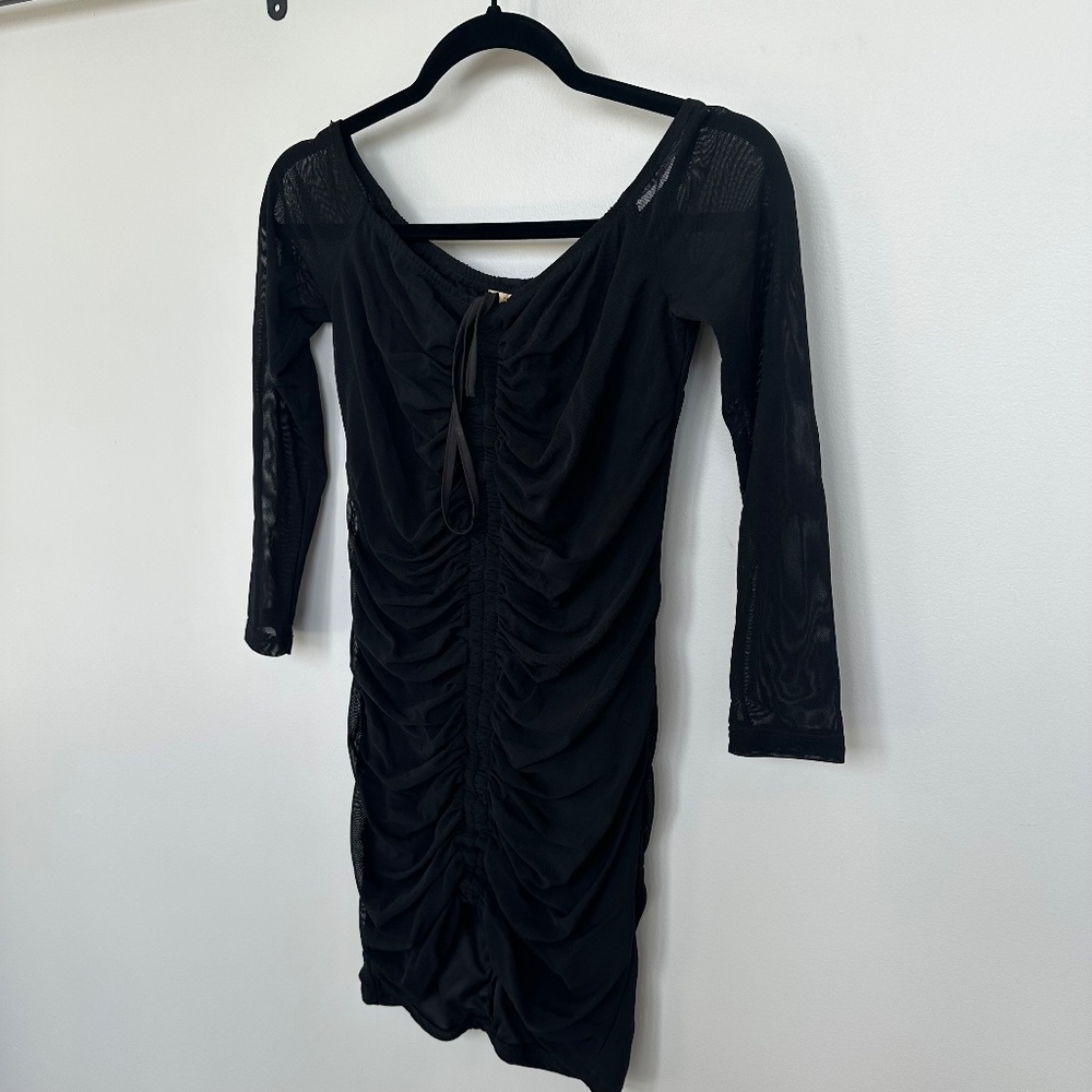 Slinky Mesh Off Shoulder Mini Dress (S)